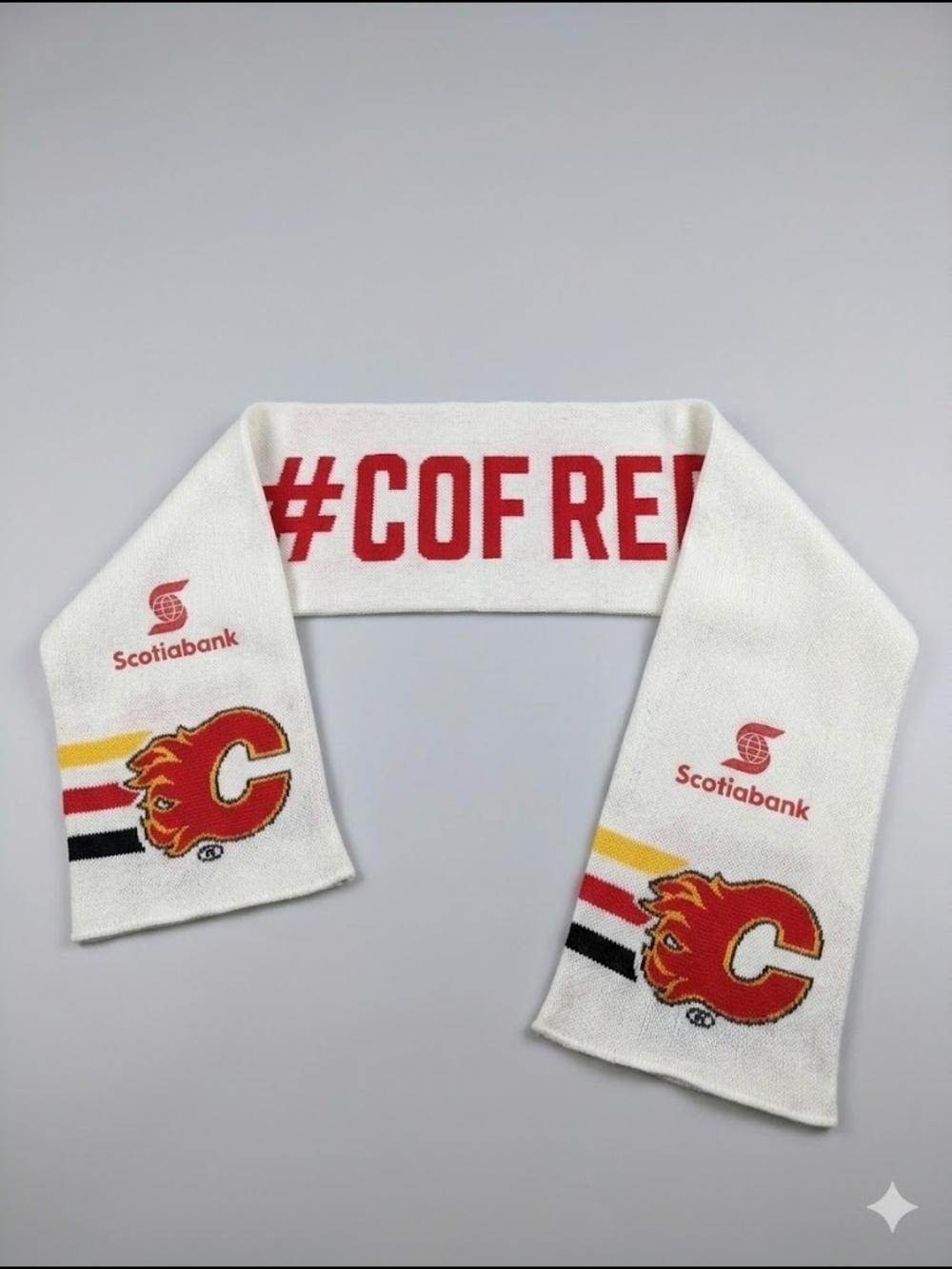Calgary Flames Scotiabank #COFRED White Knit Scarf